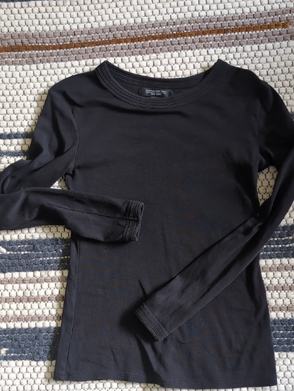 Central Park West Black Long-Sleeve Ribbed Crewneck Top